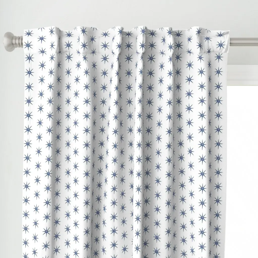 Navy and White Stars Curtain Panel - Navy Blue alternate view
