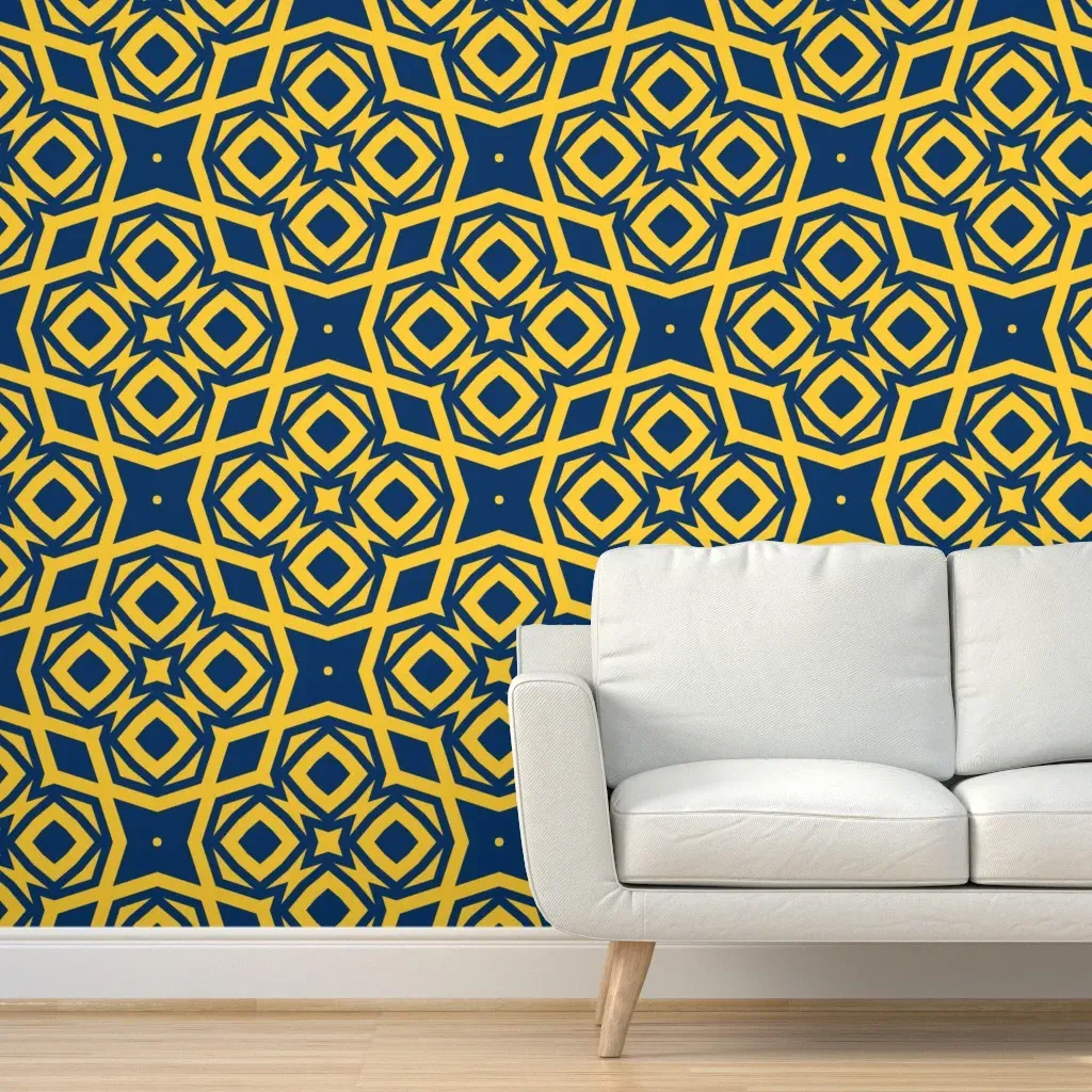 Navy and Yellow Shaping Up Peel and Stick Wallpaper - Gold product