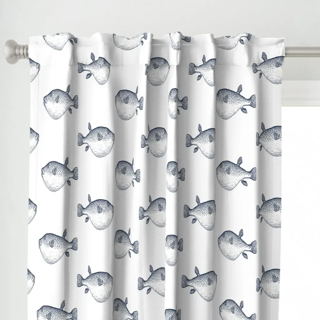 Navy Blowfish Curtain Panel - Navy Blue alternate view
