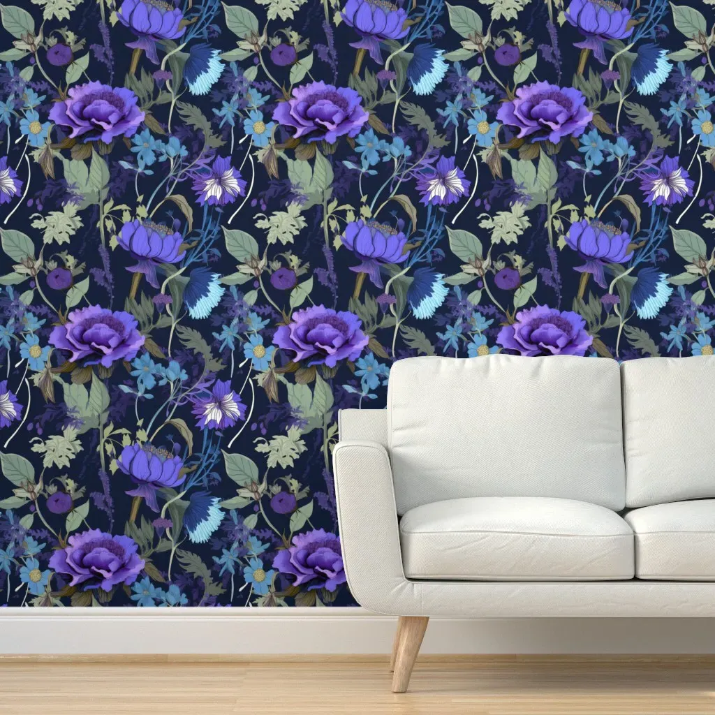Navy Blue Depths Peel and Stick Wallpaper - Purple product