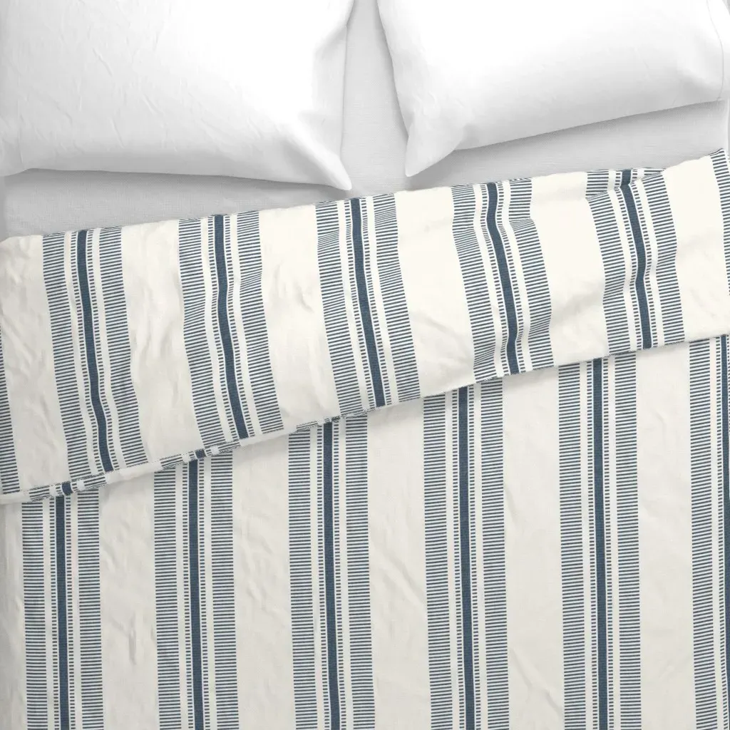 Navy Blue On Cream Vertical Duvet Cover - Blue alternate view