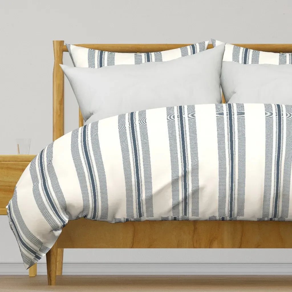 Navy Blue On Cream Vertical Duvet Cover - Blue product
