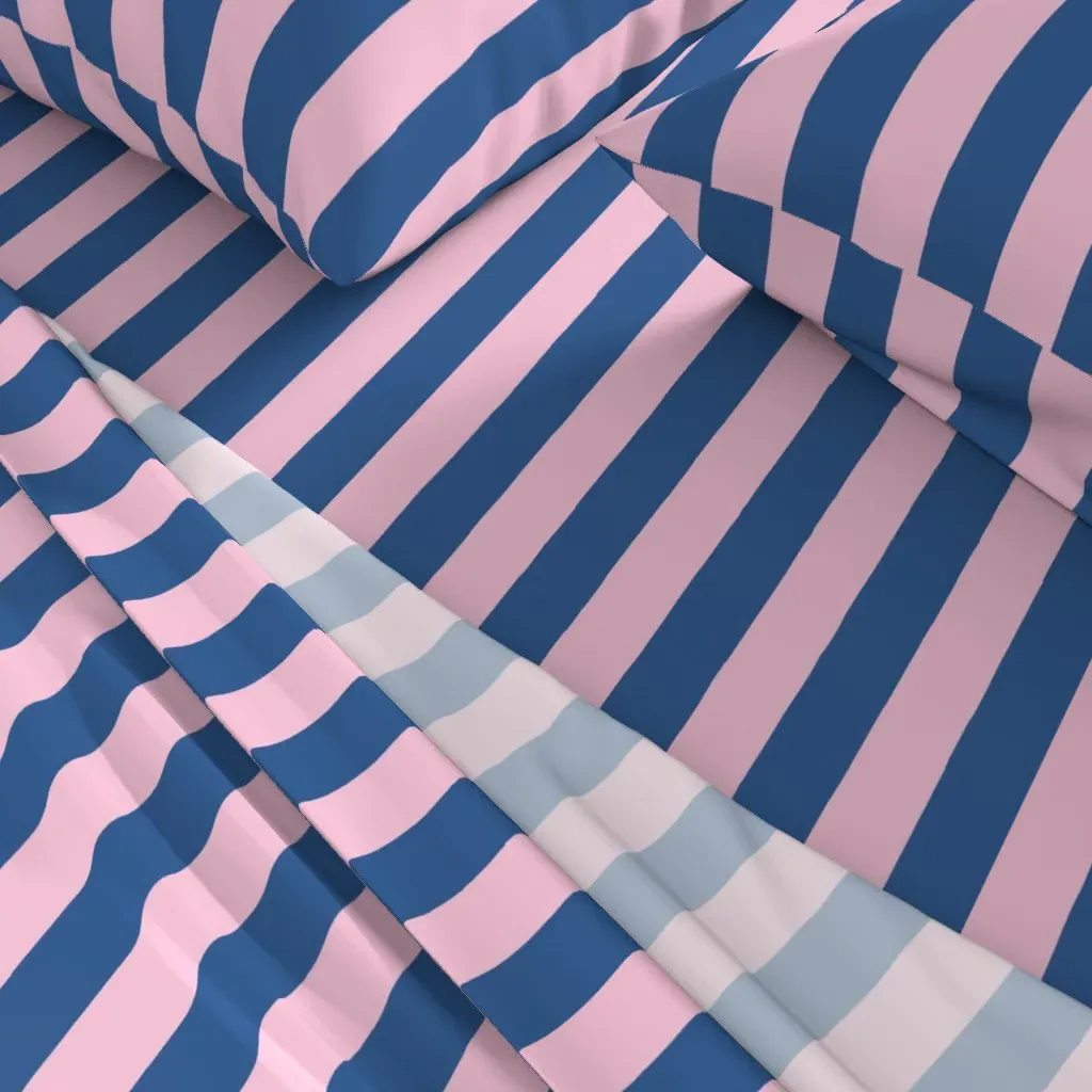 Navy Blue & Pink Stripes Queen Sheet Set - Blue alternate view