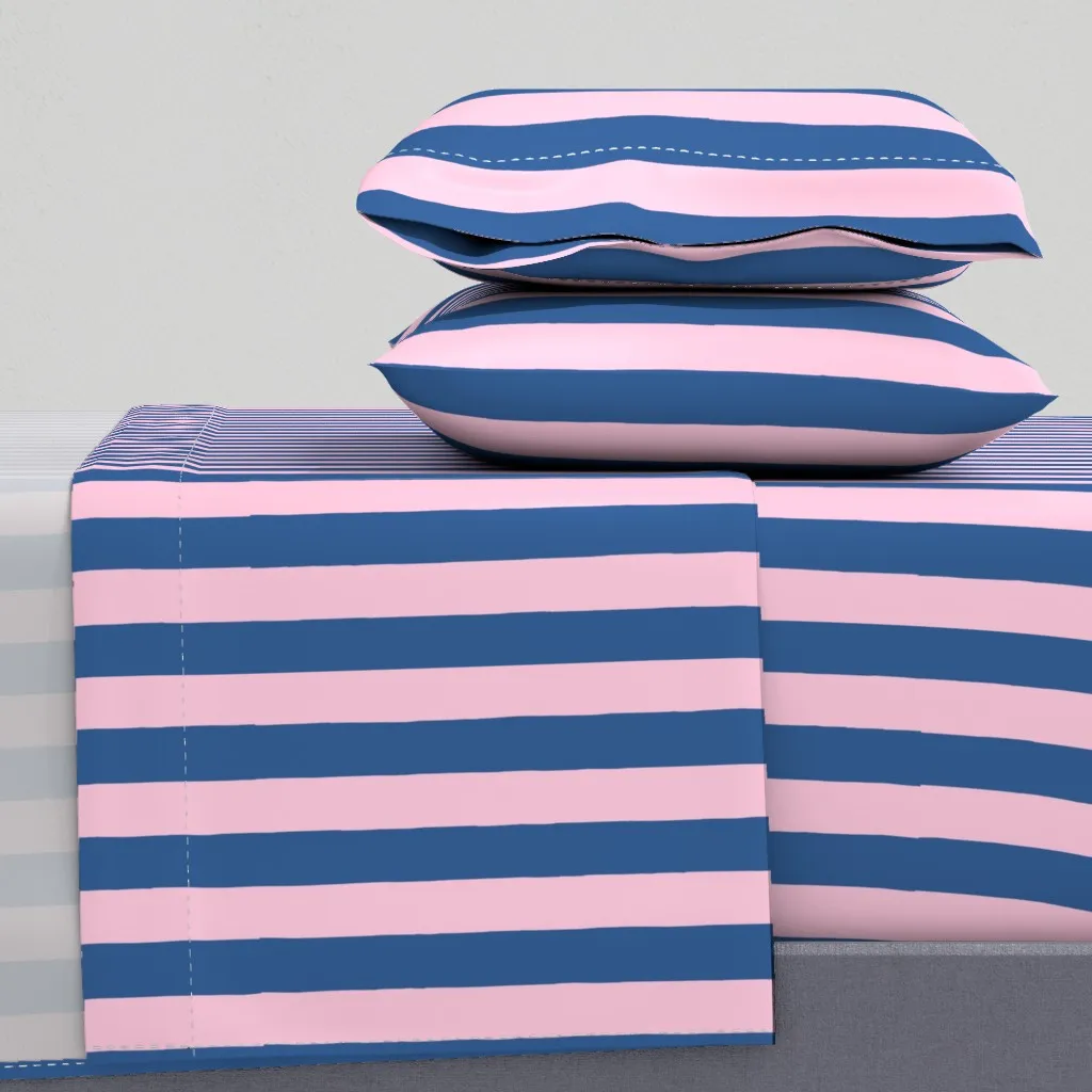 Navy Blue & Pink Stripes Queen Sheet Set - Blue product