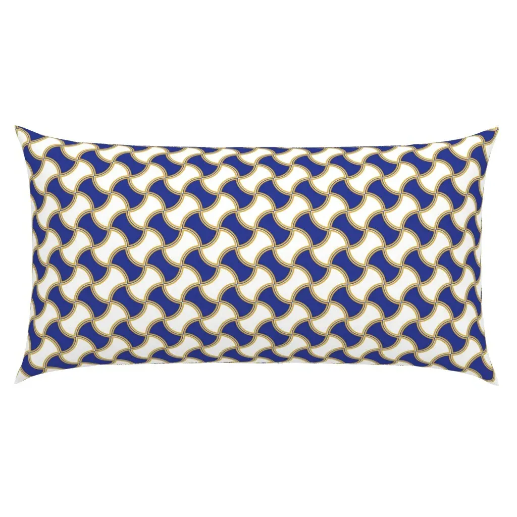 Navy Blue & White King Pillow Sham - Blue, Gold Piping product
