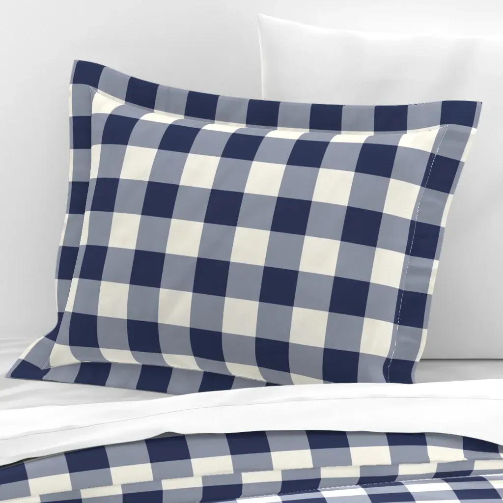 Navy Buffalo Check Standard Flanged Pillow Sham - Navy Blue, Cotton Sateen product