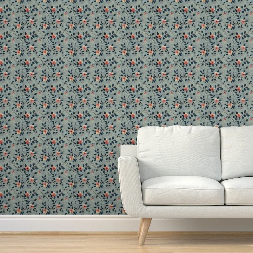 Navy & Coral Garden Floral Peel and Stick Wallpaper - Dusty Rose product