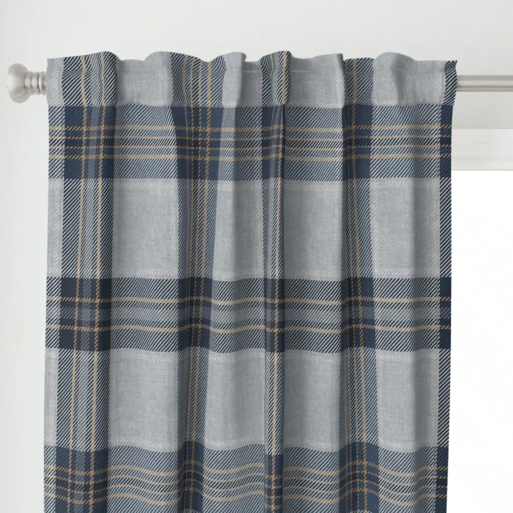 Navy Denim Goldenrod Curtain Panel - Blue alternate view