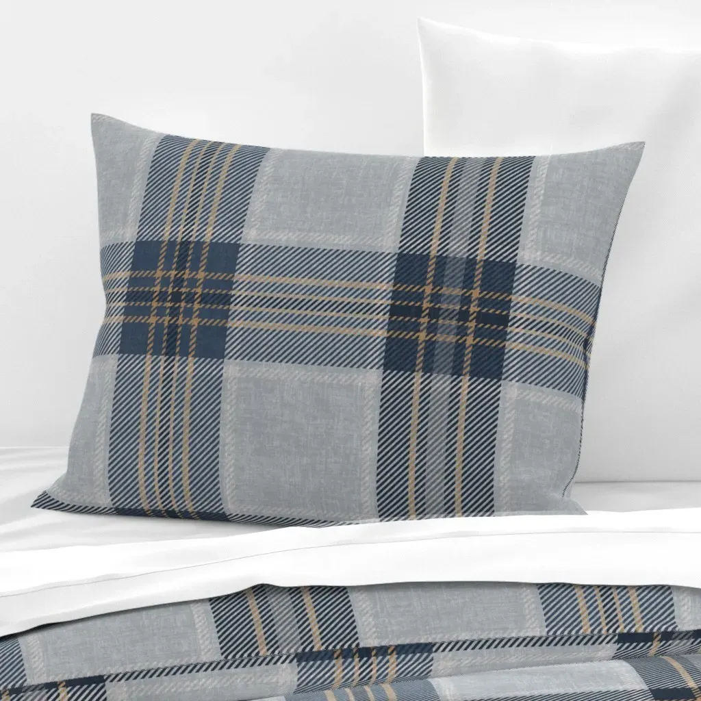 Navy Denim Goldenrod Weathered Plaid Standard Knife Edge Pillow - Blue, Cotton product