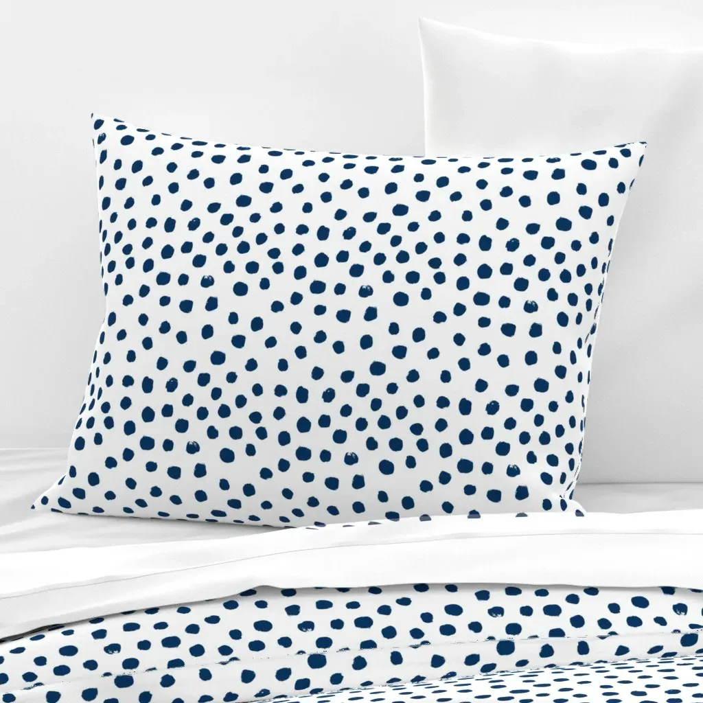 Navy Dots Abstract Standard Knife Edge Pillow - Navy Blue, Cotton Sateen product