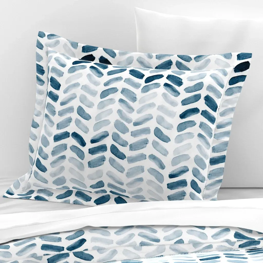Navy Herringbone Standard Pillow Sham - Dark Blue, Cotton Sateen product