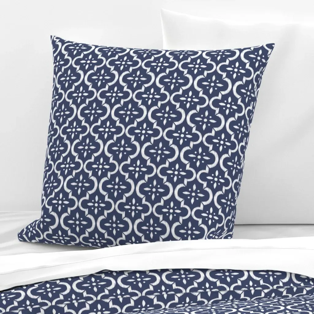 Navy Ikat Moroccan Flower Euro Pillow Sham - Indigo product