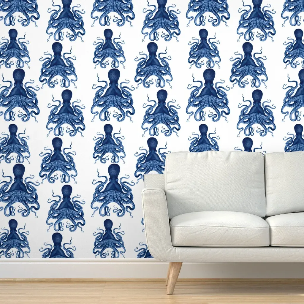 Navy Octopus Verrucosus Peel and Stick Wallpaper - Blue product