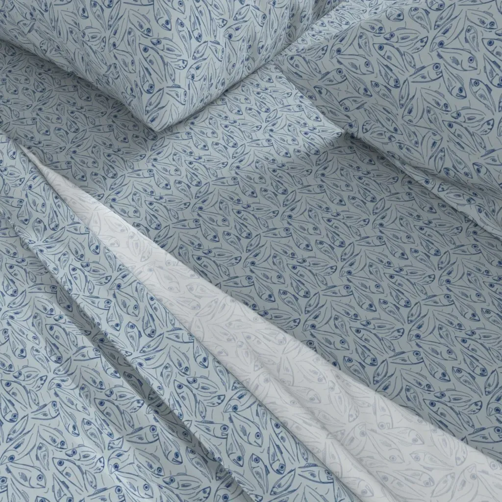 Navy On Grey Fish Coordinate King Size Sheet Set - Dark Blue alternate view