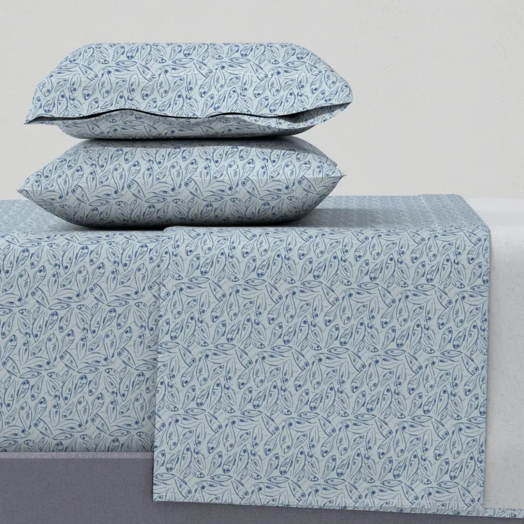 Navy On Grey Fish Coordinate King Size Sheet Set - Dark Blue product
