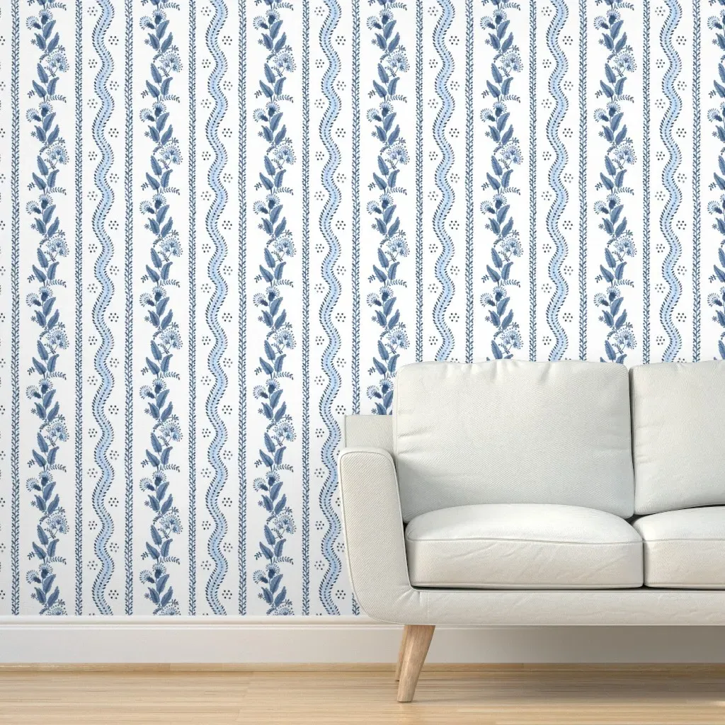 Navy on White Stripe Peel and Stick Wallpaper - Blue, White product
