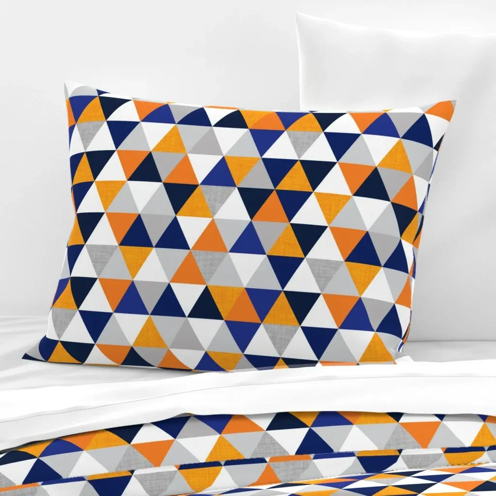 Navy & Orange Triangles Standard Knife Edge Cushion - Orange, Cotton product