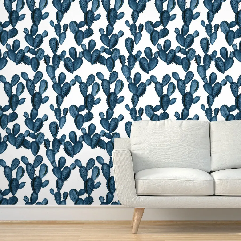 Navy Paddle Cactus Peel and Stick Wallpaper - Blue, White product
