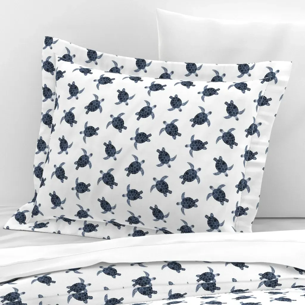Navy Sea Turtle Standard Flanged Pillow Sham - Dark Blue, Cotton Sateen product