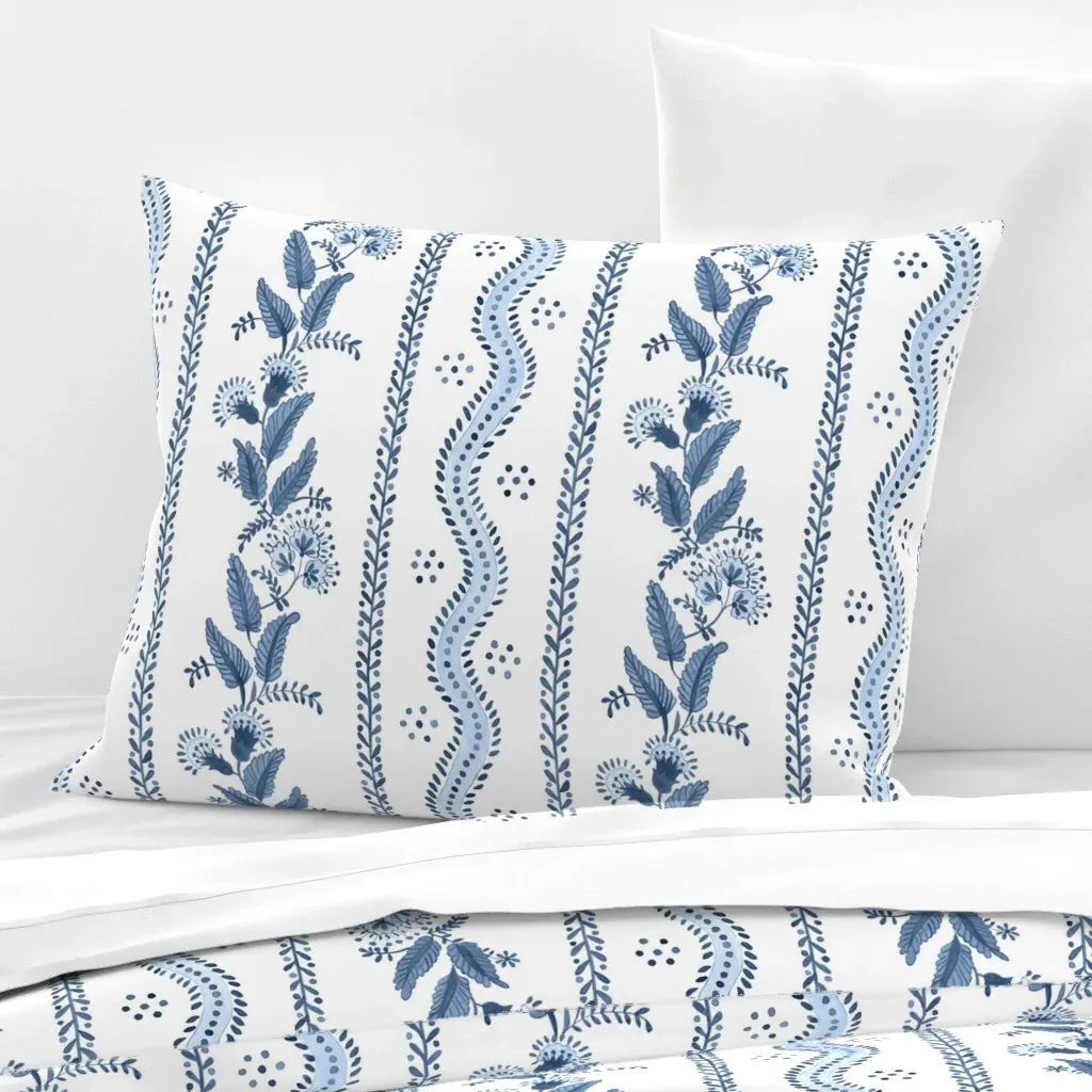 Navy Stripe Standard Knife Edge Pillow - Indigo, Cotton Sateen product