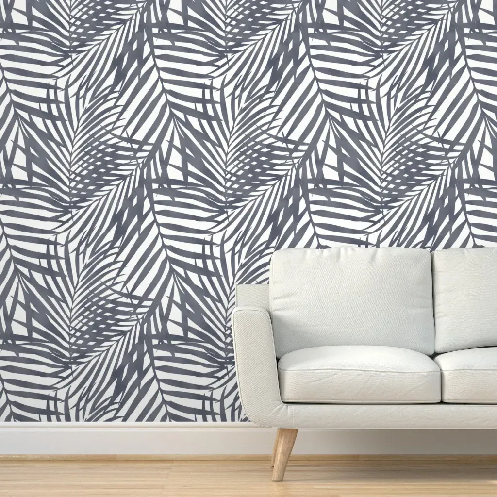 Navy Watercolor Fronds Peel and Stick Wallpaper - Indigo product