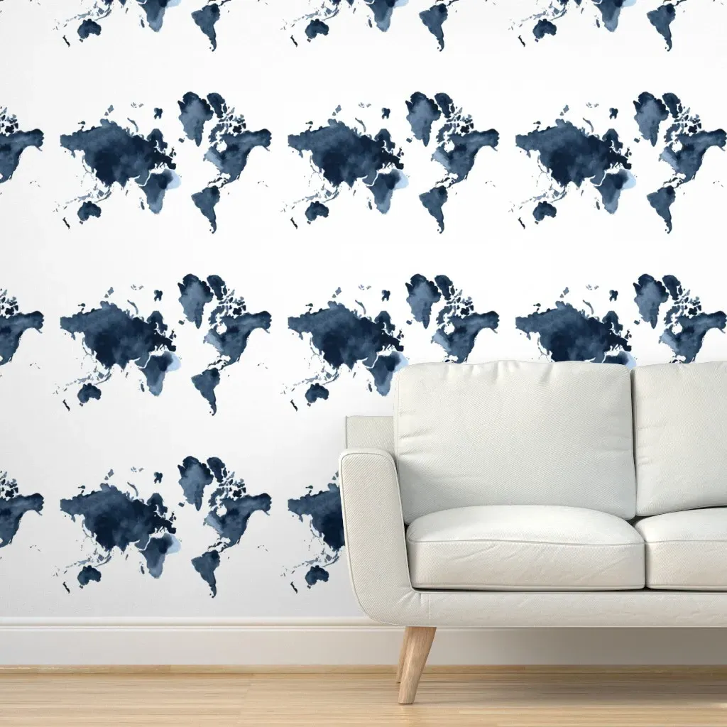 Navy Watercolor Map Peel and Stick Wallpaper - Dark Blue product