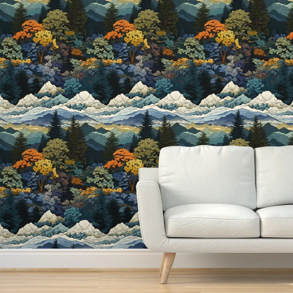 Neo-Pop Mountain Vista Peel and Stick Wallpaper - Dark Teal product