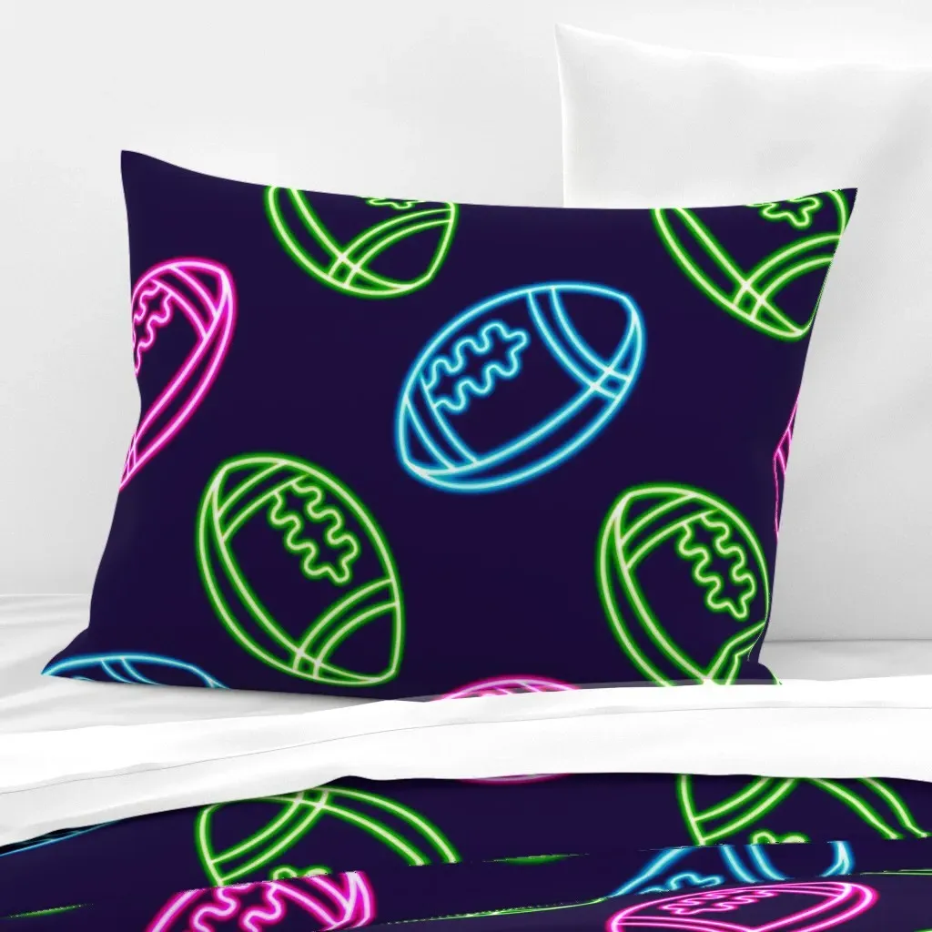 Neon American Football Ball Figure Glowing Standard Cushion - Green, Cotton Sateen product