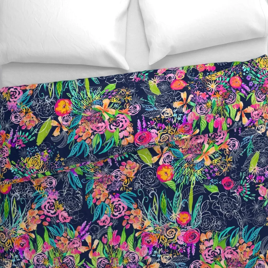 Neon Night Garden Navy Duvet Cover - Pink alternate view