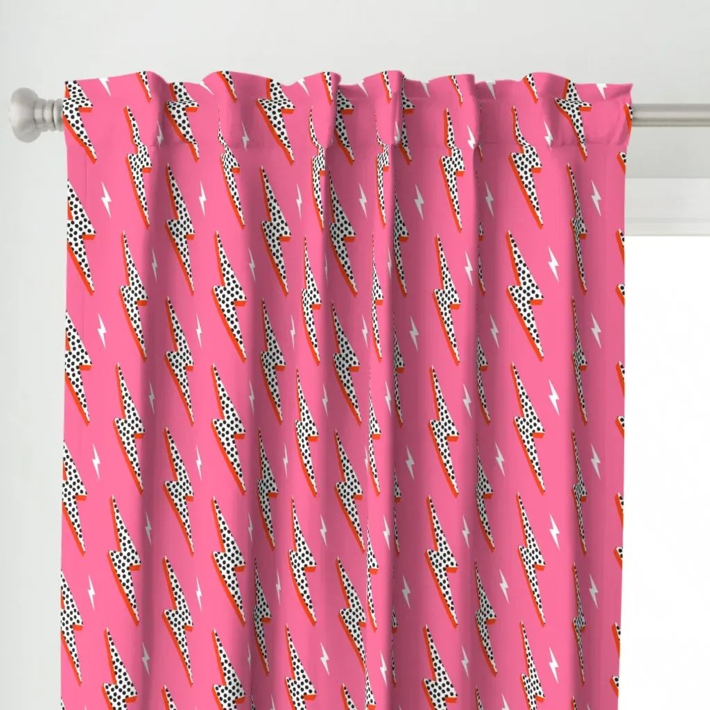 Neon Pink Lightning Bolt Curtain Panel - Coral alternate view
