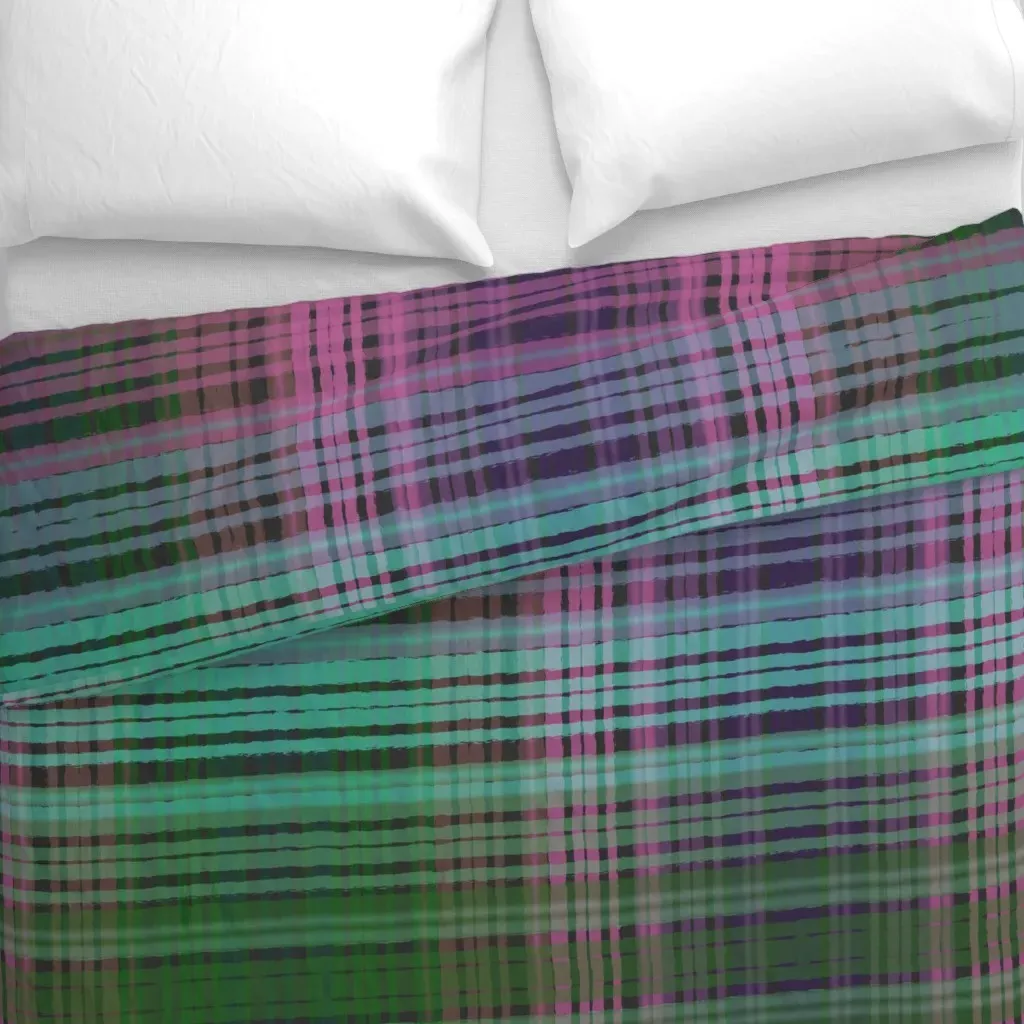 Neon Preppy Plaid Duvet Cover - Green alternate view