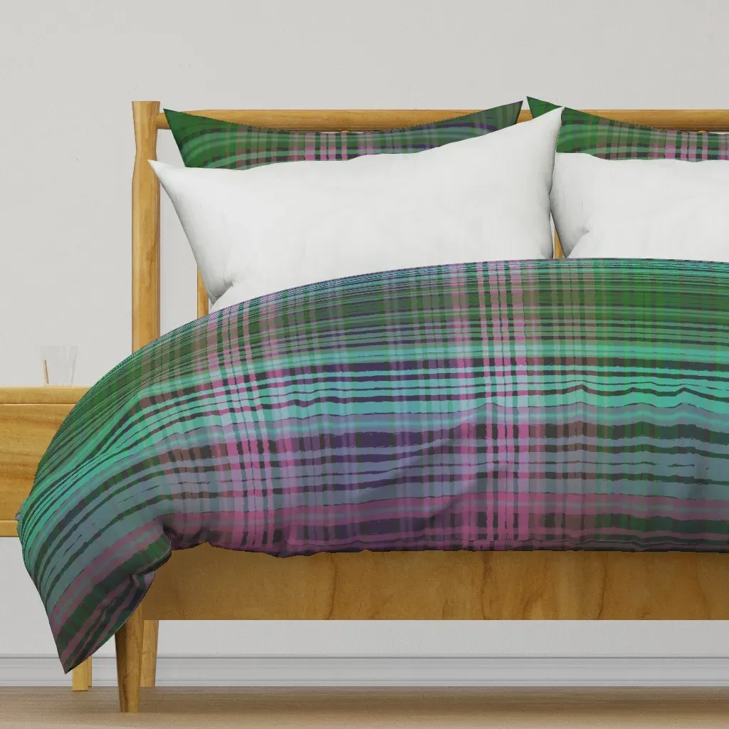 Neon Preppy Plaid Duvet Cover - Green product