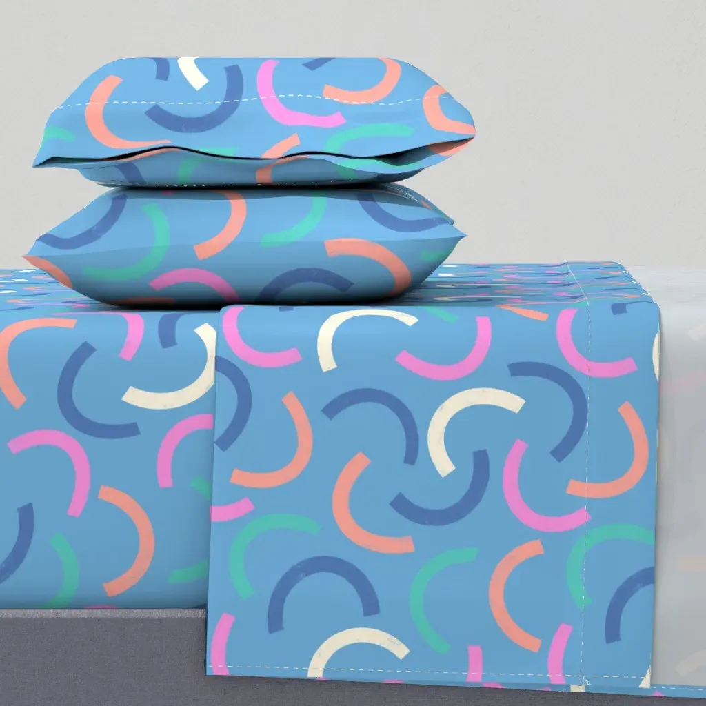 Neon Semi Circles Queen Sheet Set - Blue product