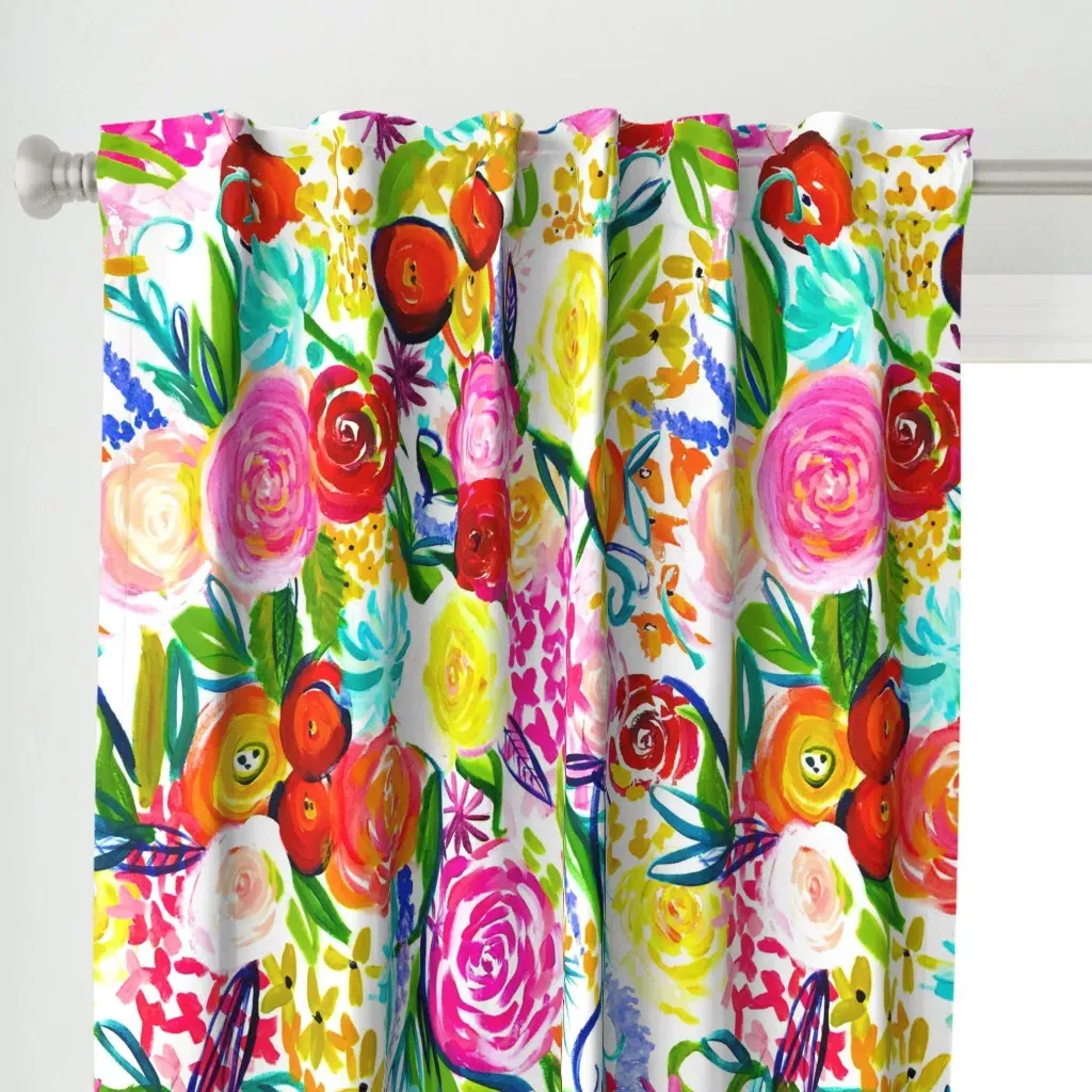 Neon Summer Floral Large Curtain Panel - Pink alternate view