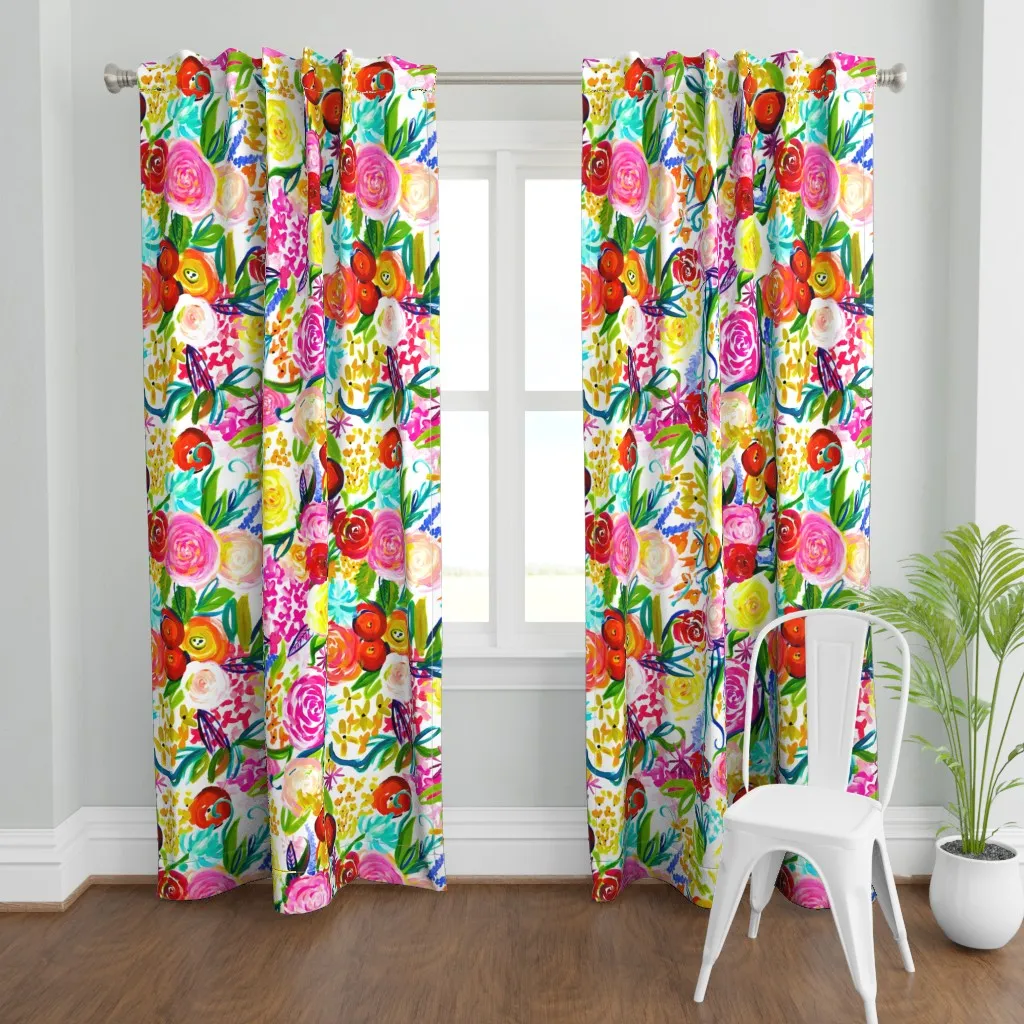 Neon Summer Floral Large Curtain Panel - Pink product