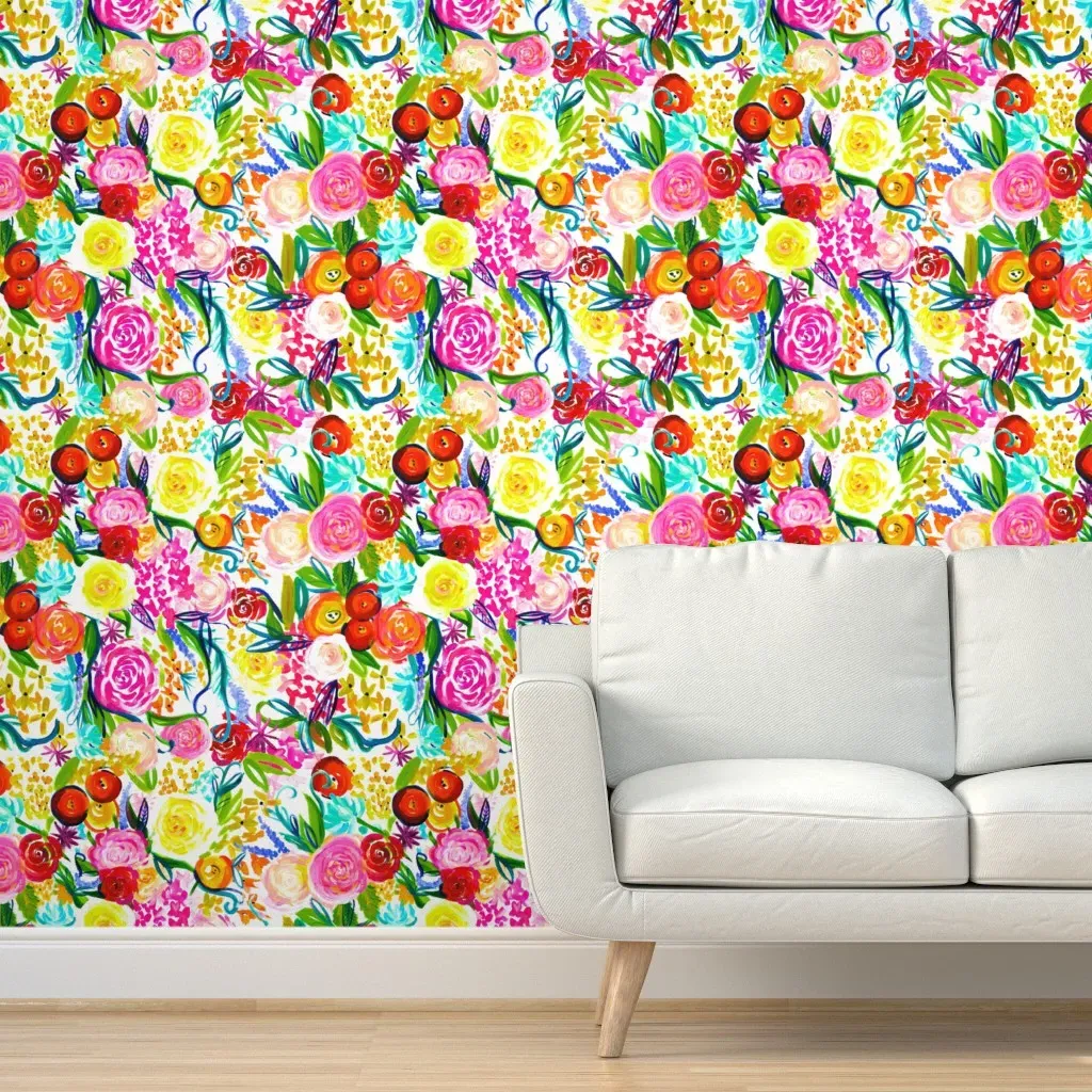 Neon Summer Floral Peel and Stick Wallpaper - Green, Red product