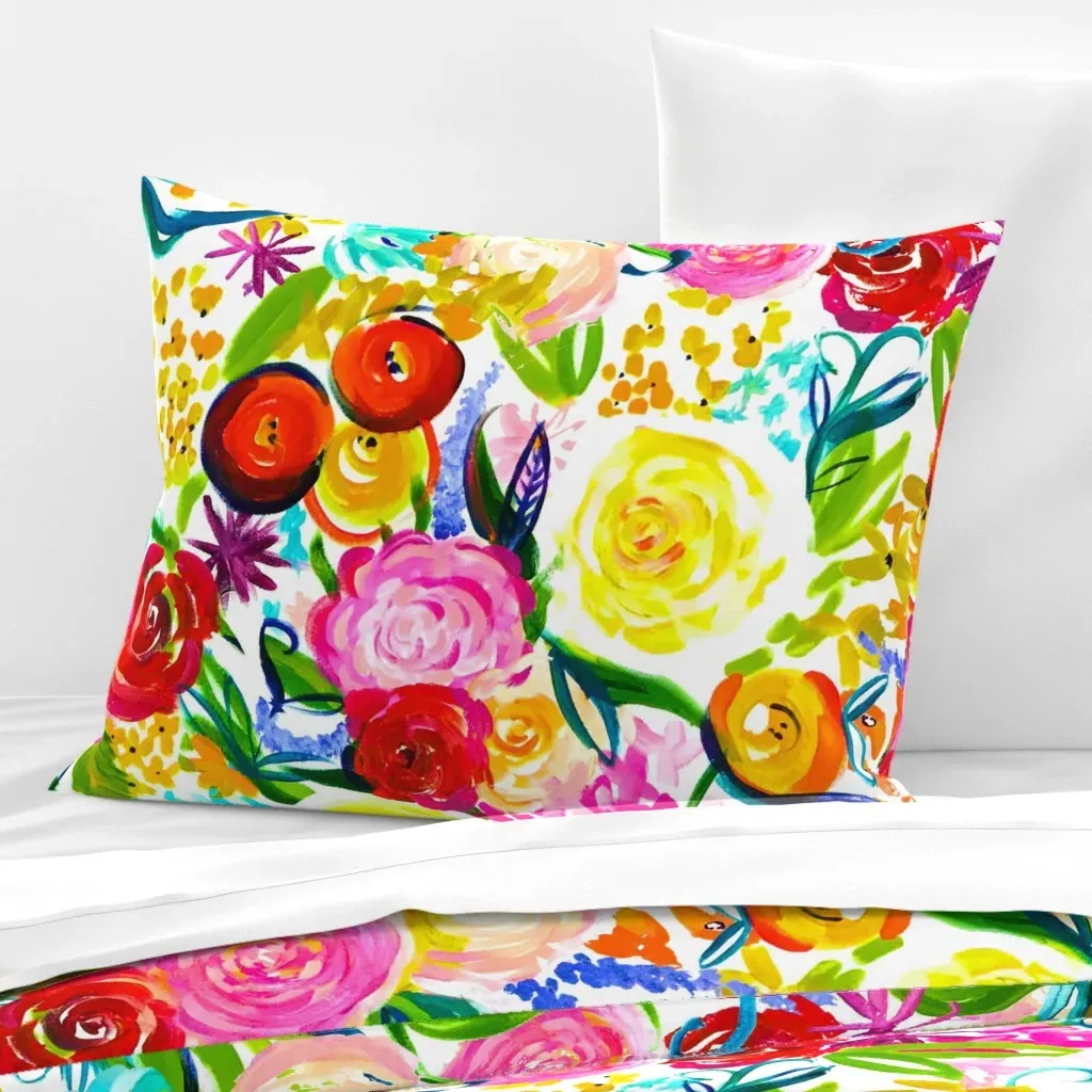 Neon Summer Floral Standard Knife Edge Pillow - Pink, Cotton Sateen product