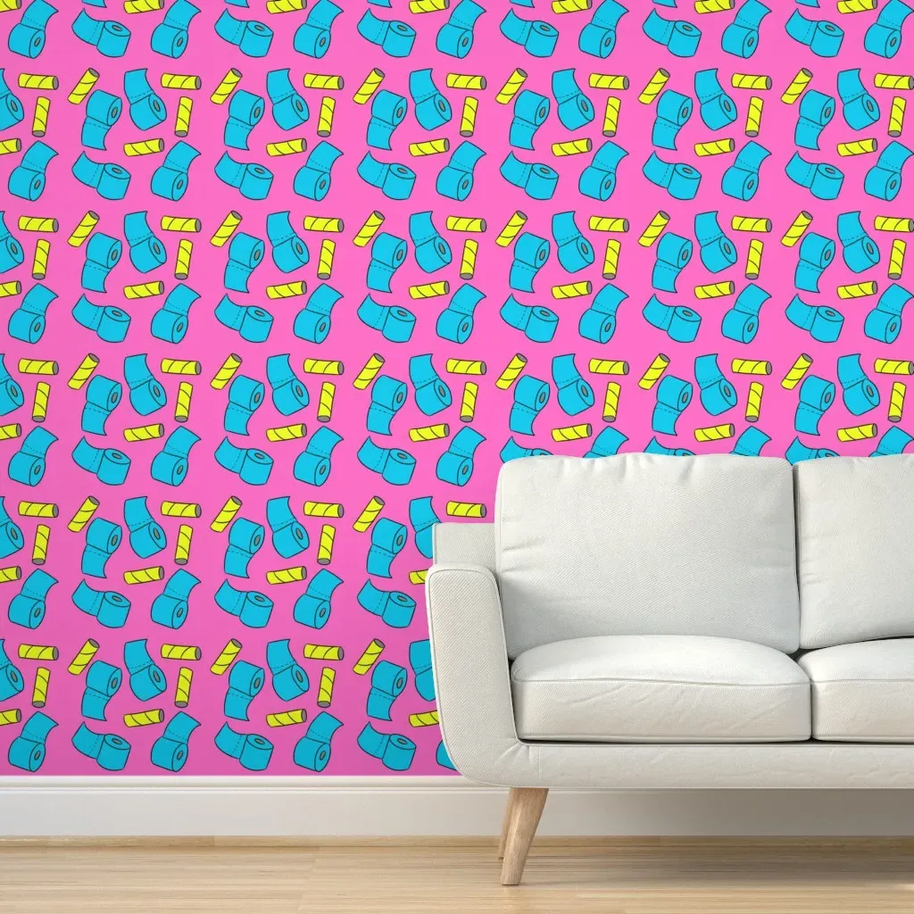 Neon Toilet Paper Peel and Stick Wallpaper - Pink, Blue product