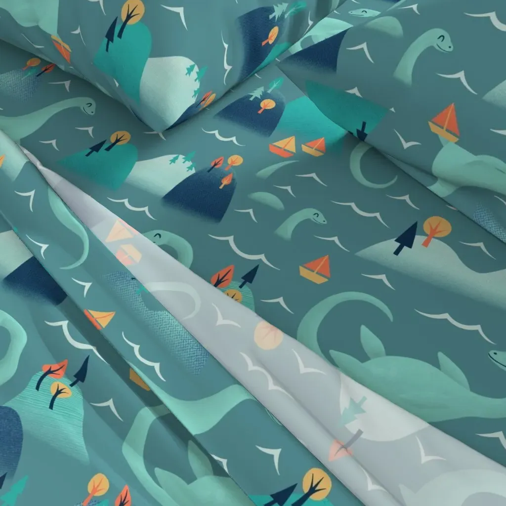 Nessie Cute Cryptozoology Full Sheet Set - Teal alternate view