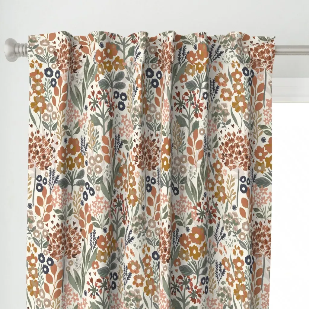 Neutral Botanical Garden Curtain Panel - Terracotta alternate view