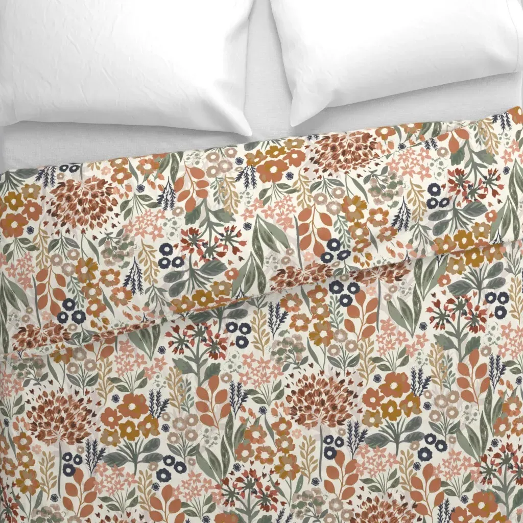 Neutral Botanical Garden Duvet Cover - Terracotta alternate view