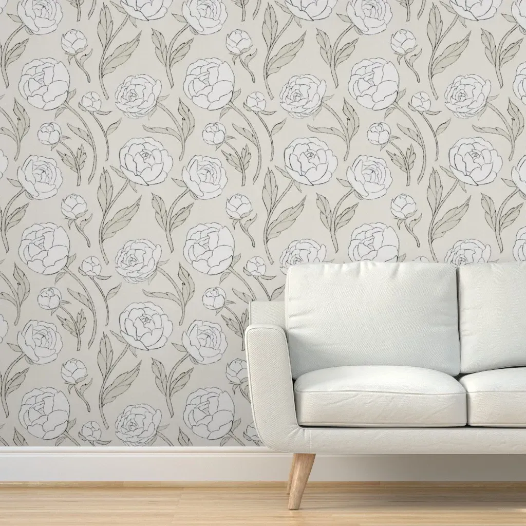Neutral Botanical Grasscloth Peel and Stick Wallpaper - White, Beige product