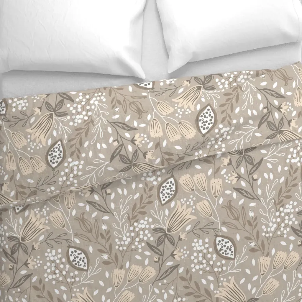 Neutral Botanical Meadow Large Duvet Cover - Beige alternate view