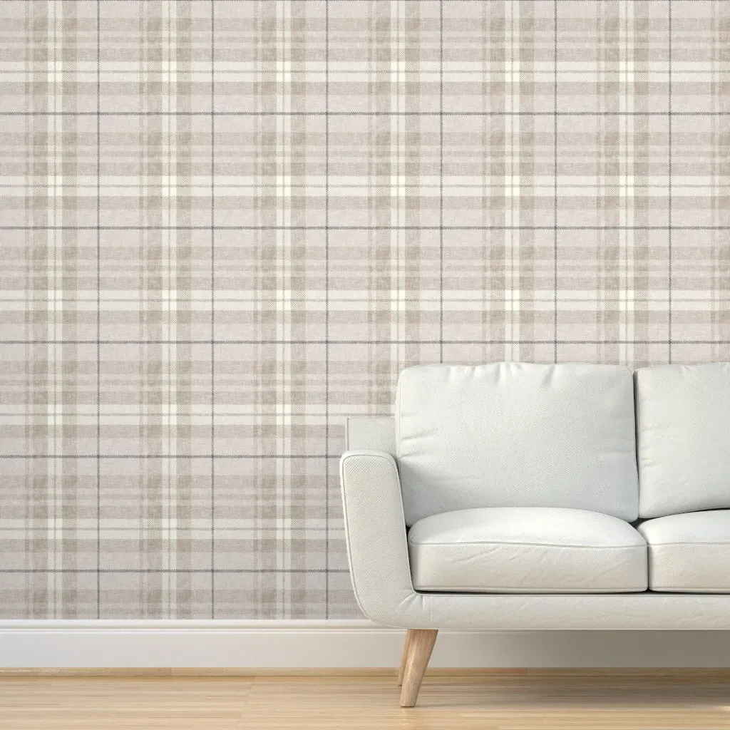 Neutral Fall Plaid Peel and Stick Wallpaper - Grey Stripe product