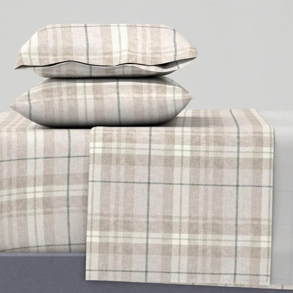 Neutral Fall Plaid Queen Sheet Set - Beige product