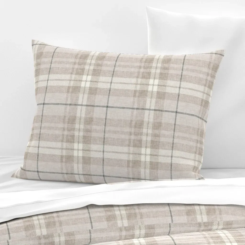 Neutral Fall Plaid Standard Knife Edge Cushion Cover - Beige, Cotton product