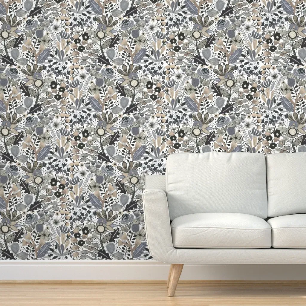 Neutral Floral Flipped Repeat Peel and Stick Wallpaper - Gray product