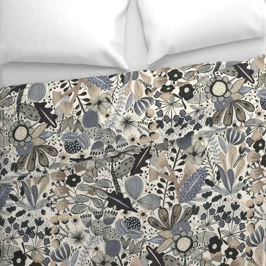 Neutral Florals Duvet Cover - Dark Grey alternate view