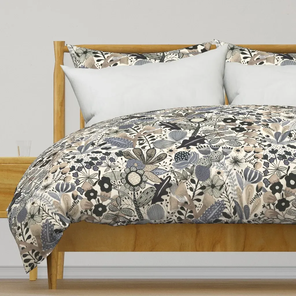 Neutral Florals Duvet Cover - Dark Grey product