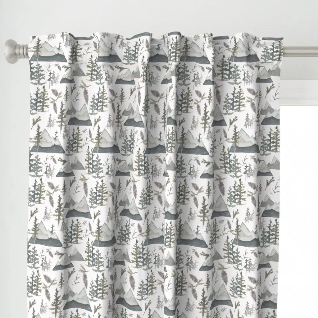 Neutral Mountains Curtain Panel - Gray, Blue alternate view